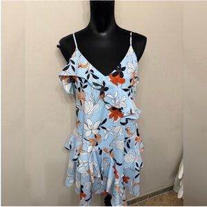Parker Women’s Floral Light Blue Ruffles Mini Dress M